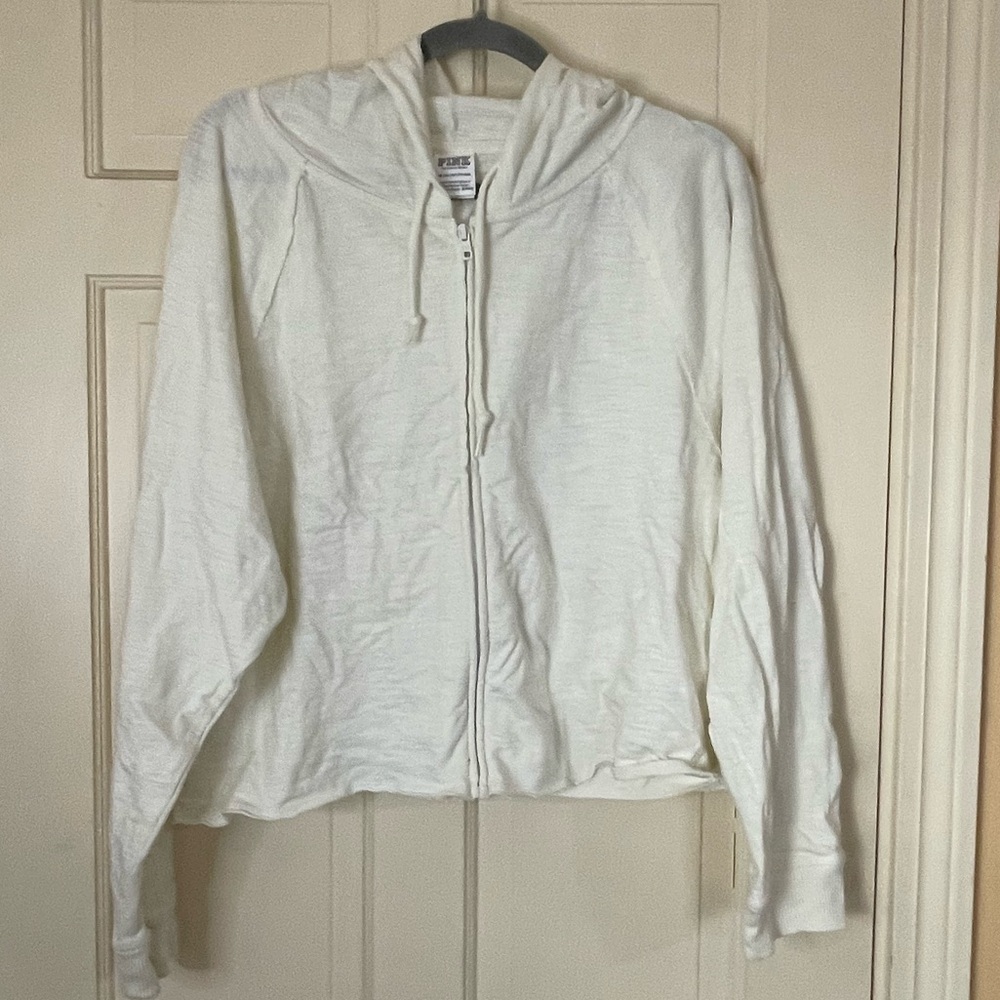 Victoria's Secret PINK summer lounge 100% cotton zip-up hoodie  Size XL Ivory - Picture 9 of 9
